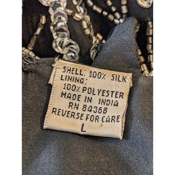 Laurence Kazar Vintage Silk Blouse Womens L Black Silver Sequin Holidays Event - Picture 7 of 7